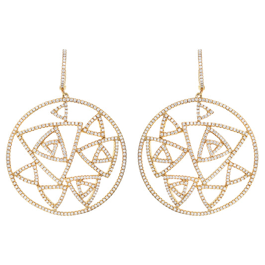 Diamond 18 Carat Yellow Gold Geometric Dress Earrings