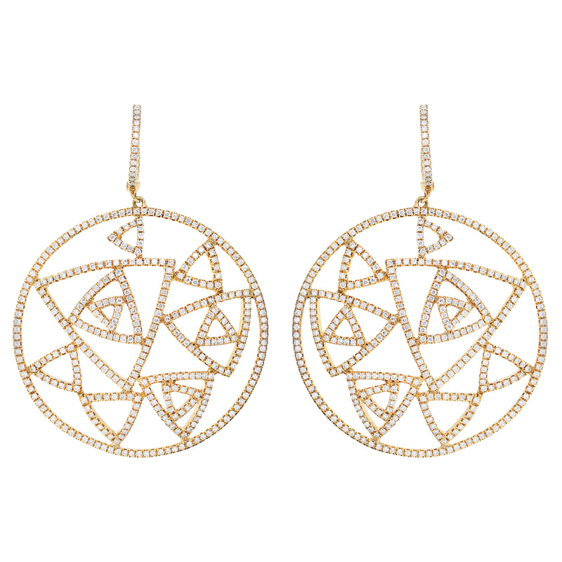 Diamond 18 Carat Yellow Gold Geometric Dress Earrings