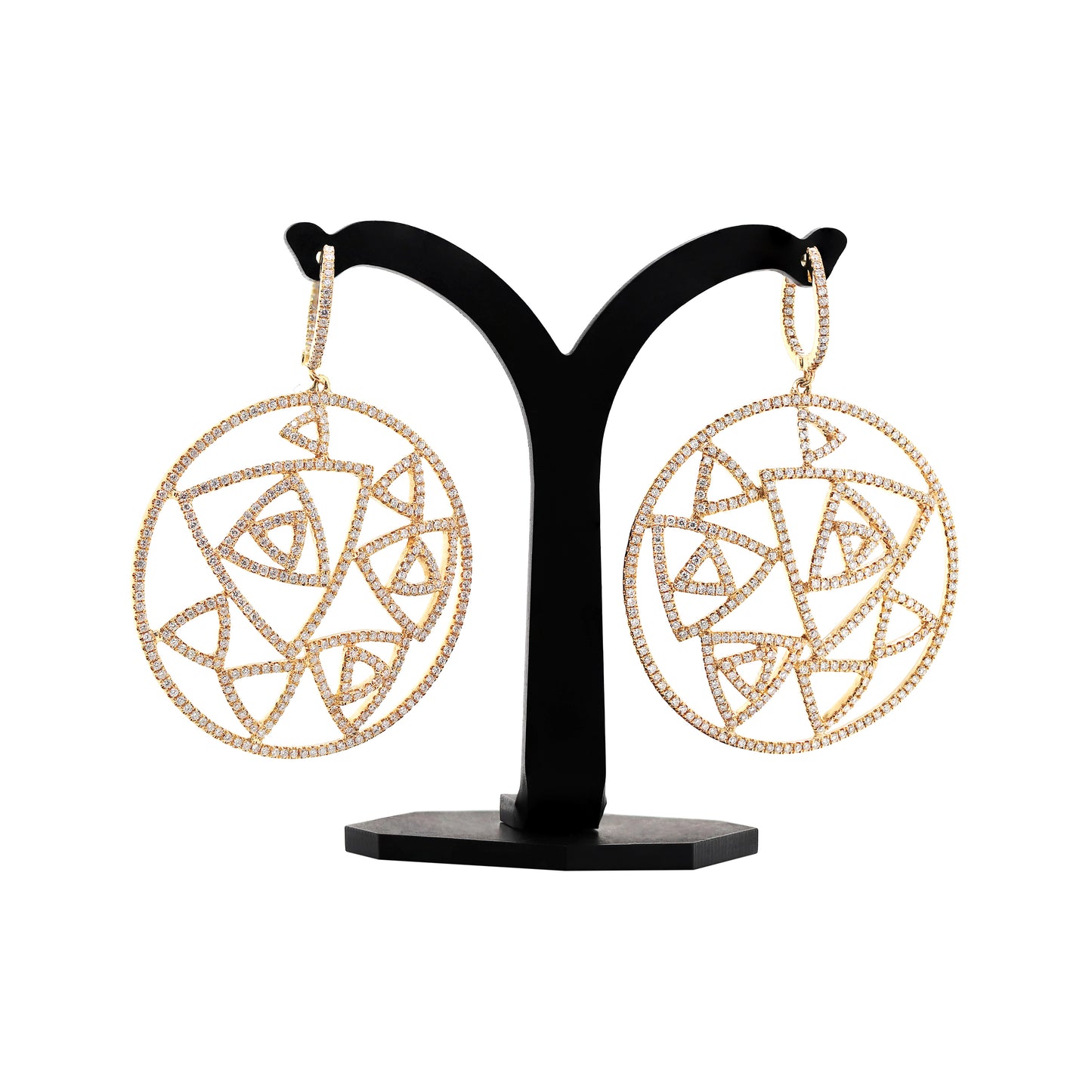 Diamond 18 Carat Yellow Gold Geometric Dress Earrings