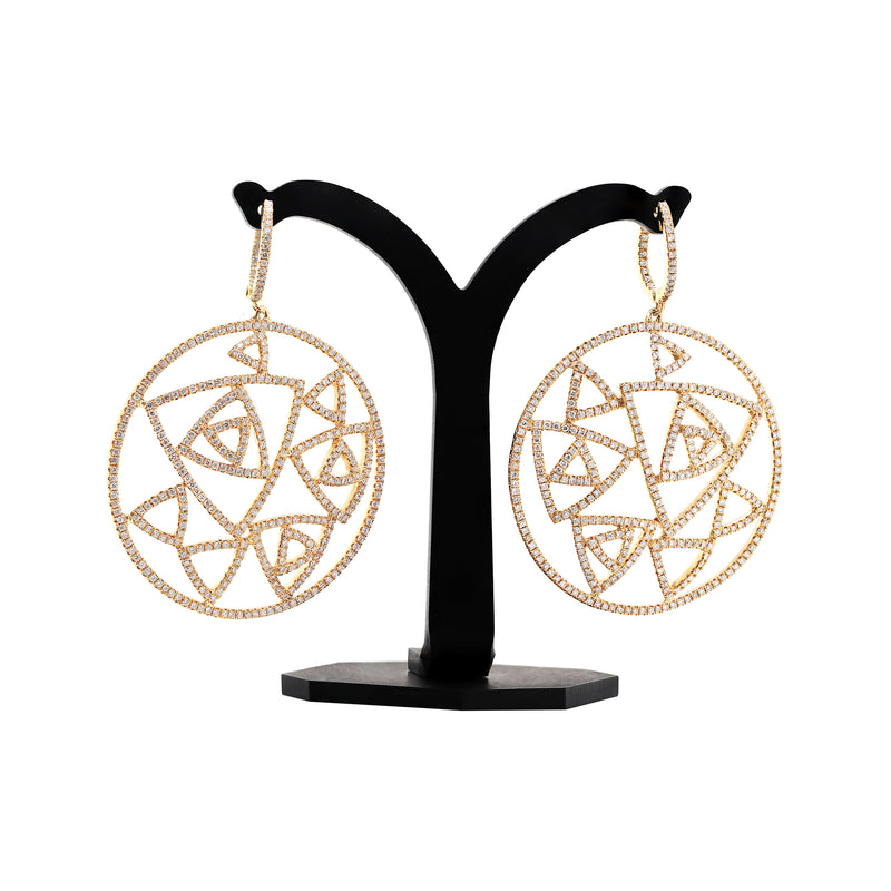 Diamond 18 Carat Yellow Gold Geometric Dress Earrings