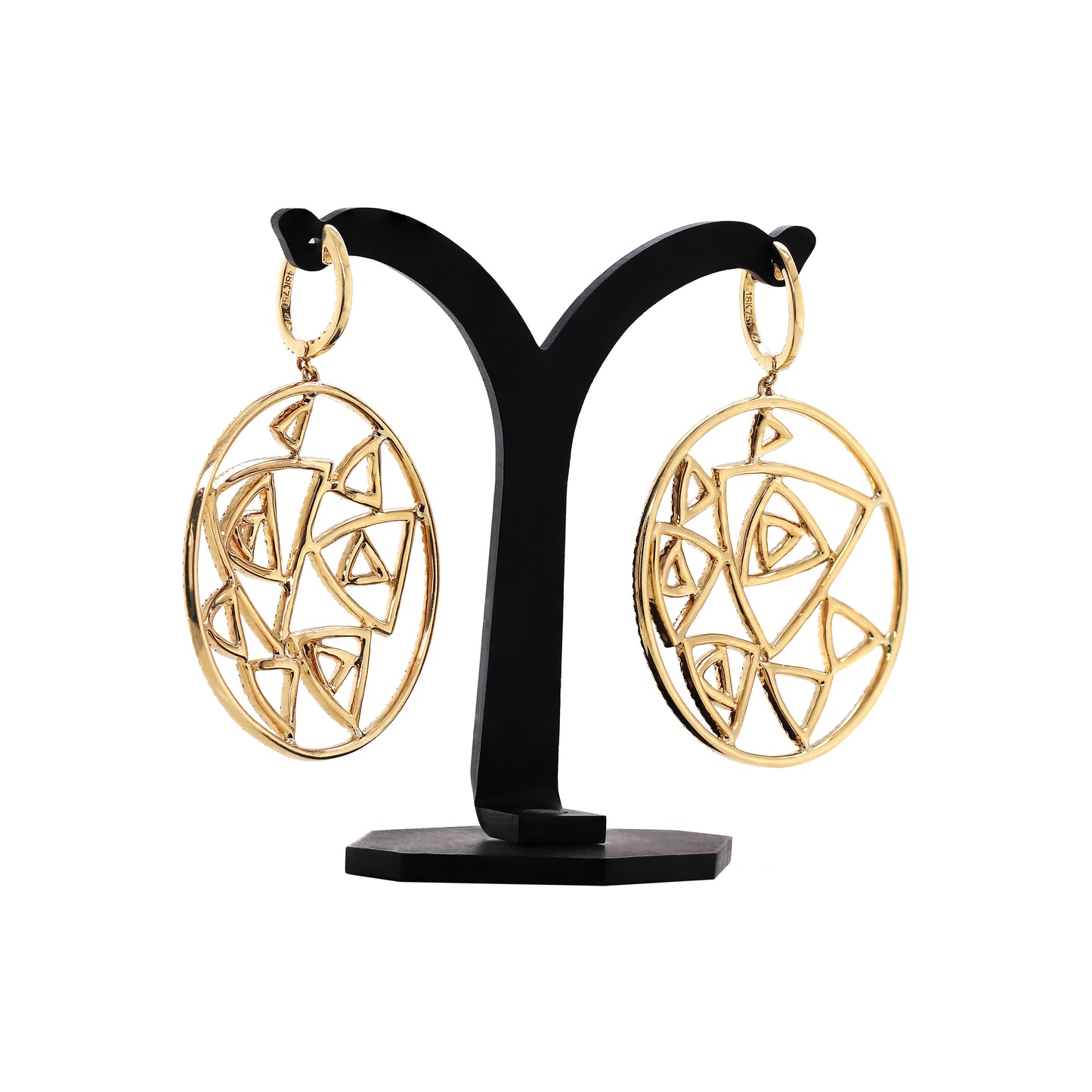 Diamond 18 Carat Yellow Gold Geometric Dress Earrings