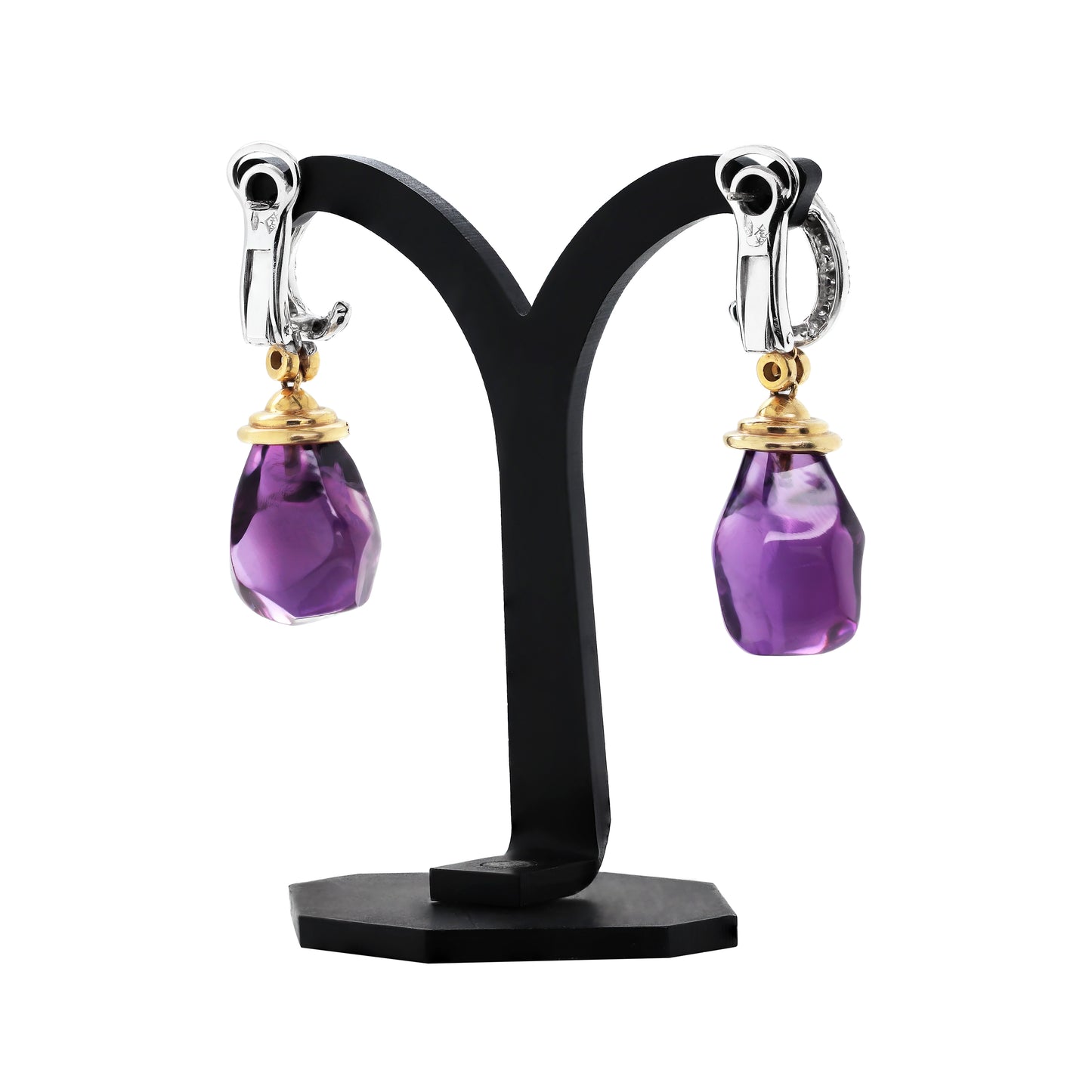 Amethyst and Diamond 18 Carat White and Yellow Gold Drop Earrings