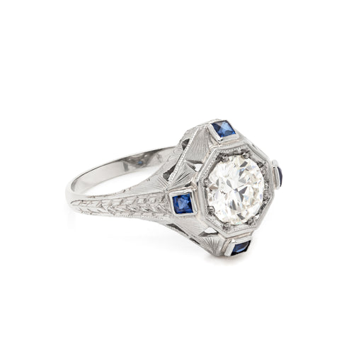 1.14 Carat Diamond 18 Carat White Gold Deco Target Engagement Ring, Circa 1930's