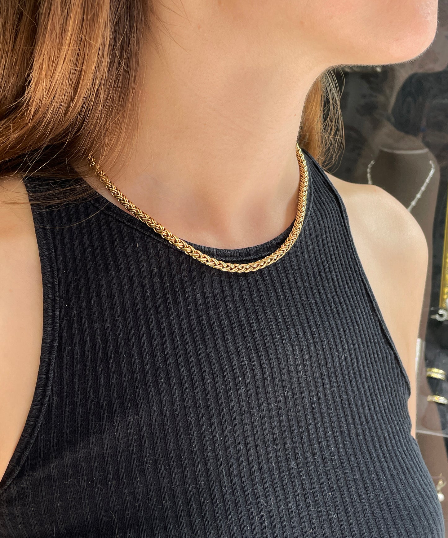 Tiffany & Co. 18 Carat Yellow Gold Braided Wheat Chain Necklace and Bracelet Set