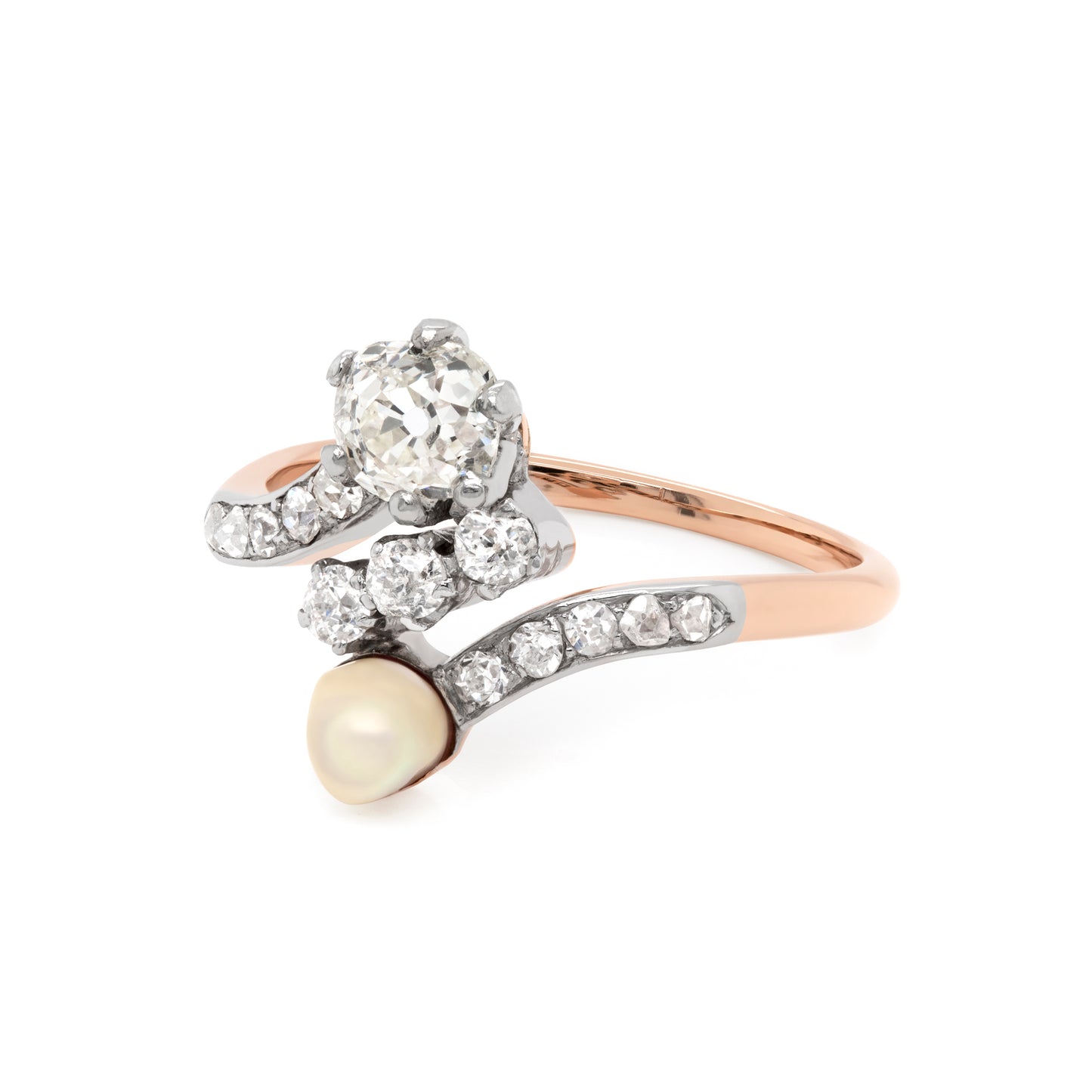Pearl and Diamond Toi et Moi 18ct Gold and Platinum Engagement Ring, c.1910