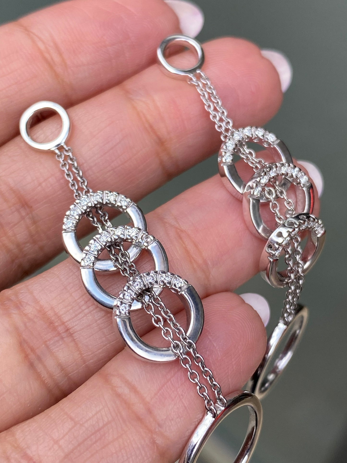 Diamond 18 Carat White Gold Chain Circle Drop Earrings