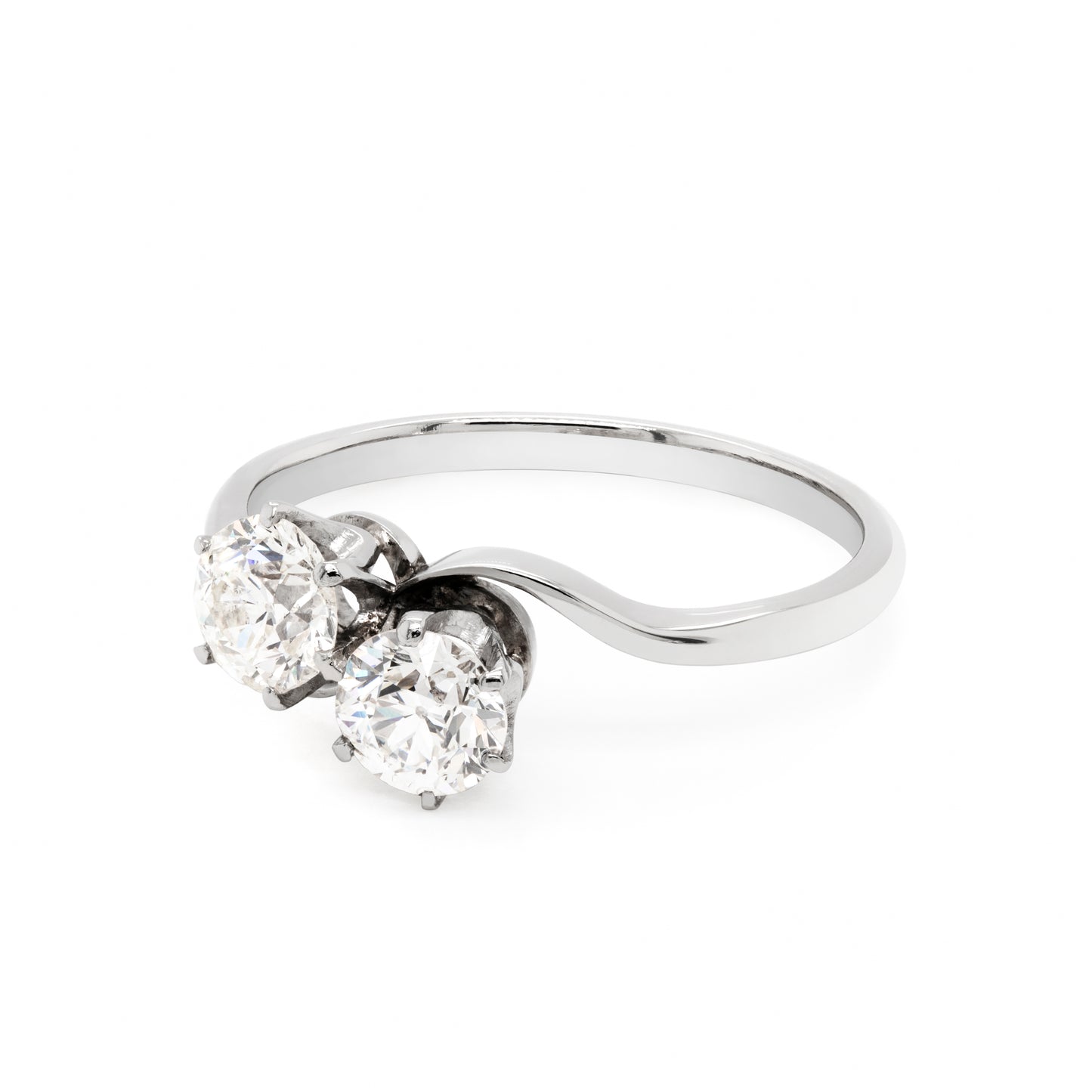1.01 Carat Diamond Two Stone Crossover Platinum Engagement Ring, Circa 1920s