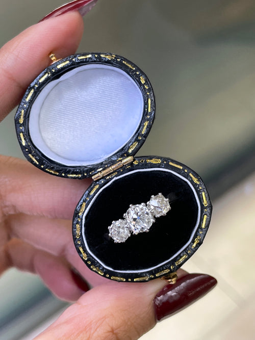 1.56 Carat Victorian Old Cut Diamond Three-Stone Platinum Engagement Ring