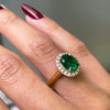1.85 Carat Emerald and Diamond 18 Carat Yellow Gold Cluster Engagement Ring