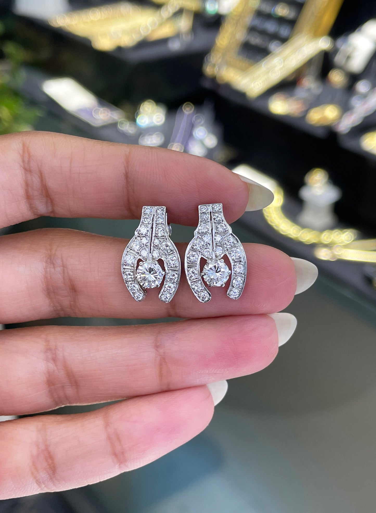 Vintage Diamond 18 Carat White Gold Stud Earrings, Circa 1950s