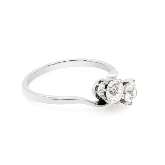 1.01 Carat Diamond Two Stone Crossover Platinum Engagement Ring, Circa 1920s