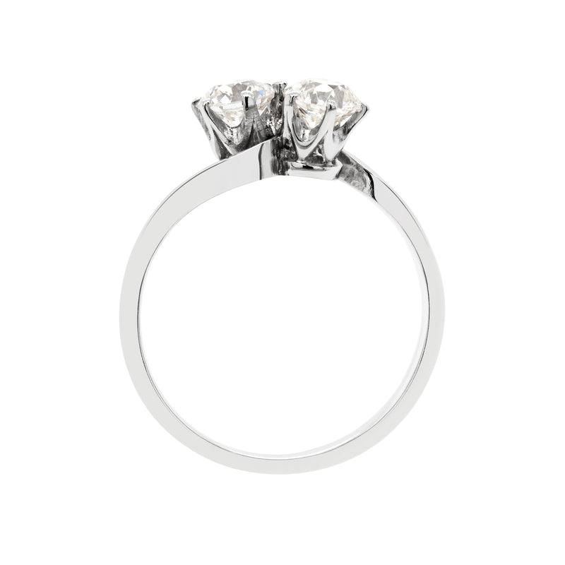 1.01 Carat Diamond Two Stone Crossover Platinum Engagement Ring, Circa 1920s