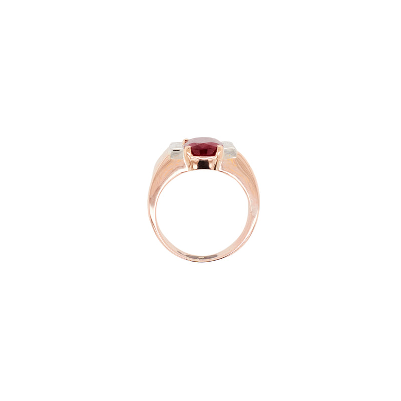 2.60 Carat Ruby and Diamond 14 Carat Rose Gold Ring, Circa 1960s