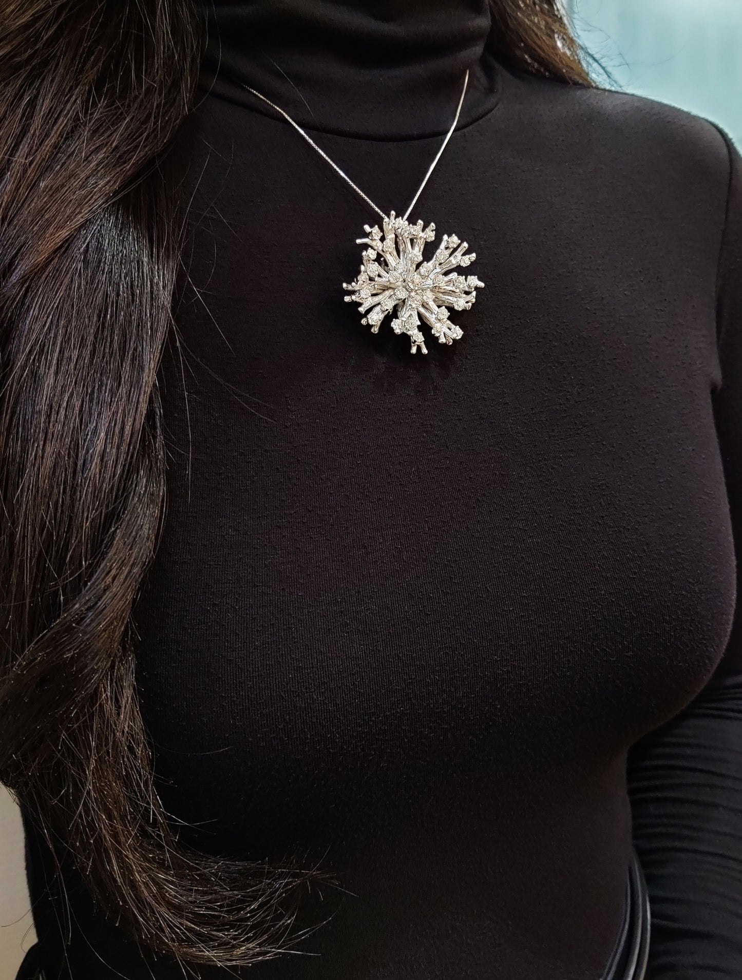 18 Carat White Gold Old Cut Diamond Coral Pendant Brooch