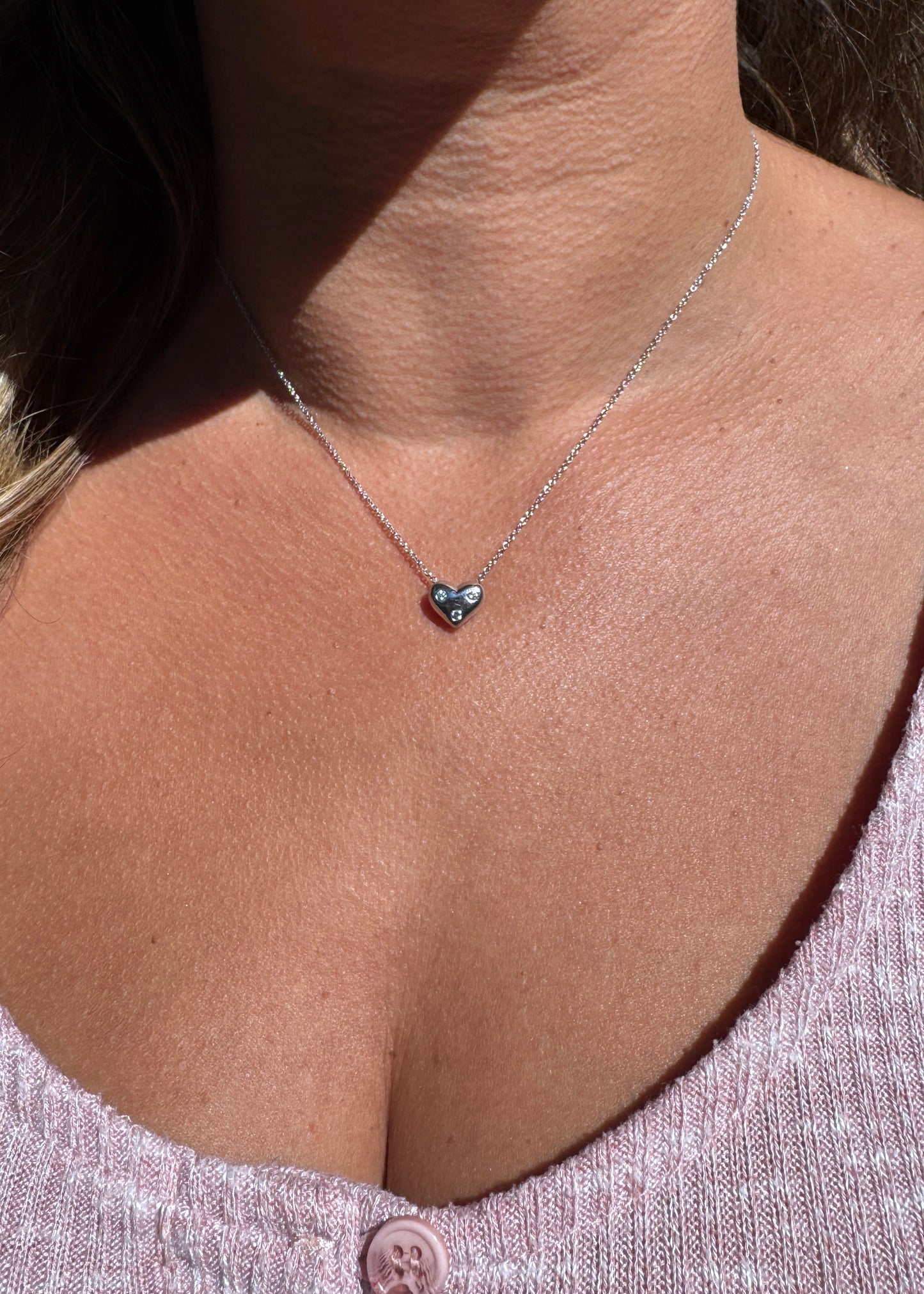 Tiffany & Co. Etoile Three Diamond Puffy Heart Pendant Necklace in Platinum