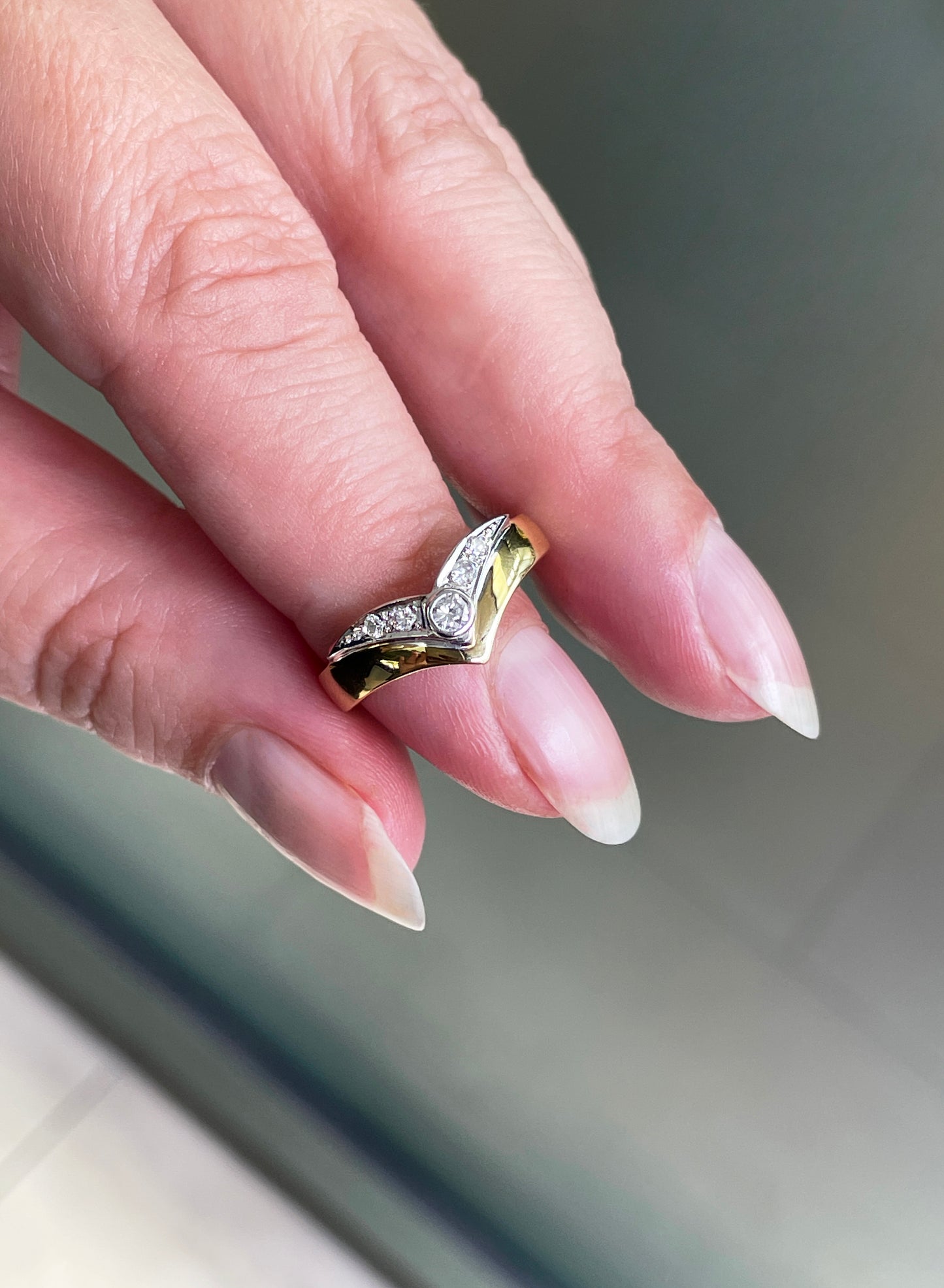 Diamond 18 Carat White and Yellow Gold Wishbone Ring