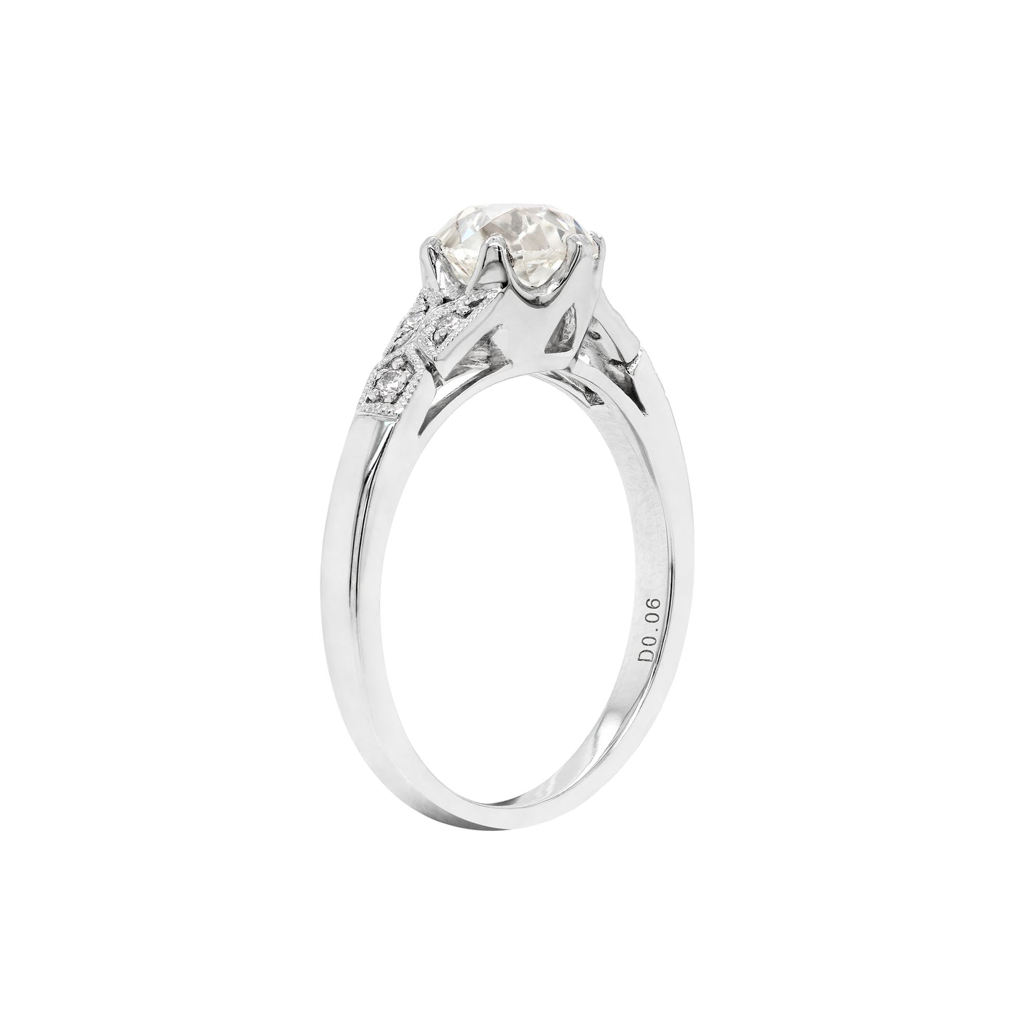1.25 Carat Old Mine Cut Diamond Platinum Engagement Ring