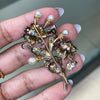 Antique Natural Pearl and Rose Cut Diamond Silver on Gold Floral brooch, c1870's
