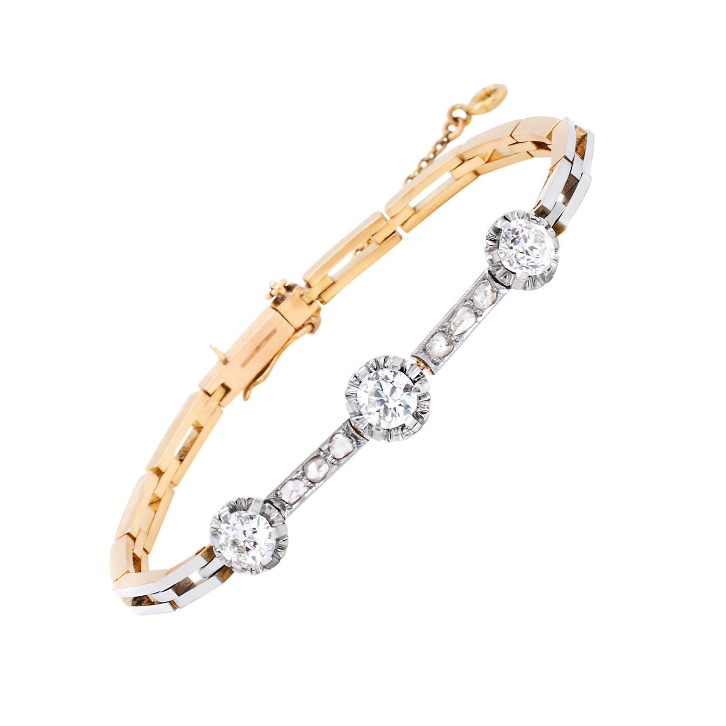 Antique Old Cut Diamond Platinum on 18 Carat Gold Link Bracelet, Circa 1920s
