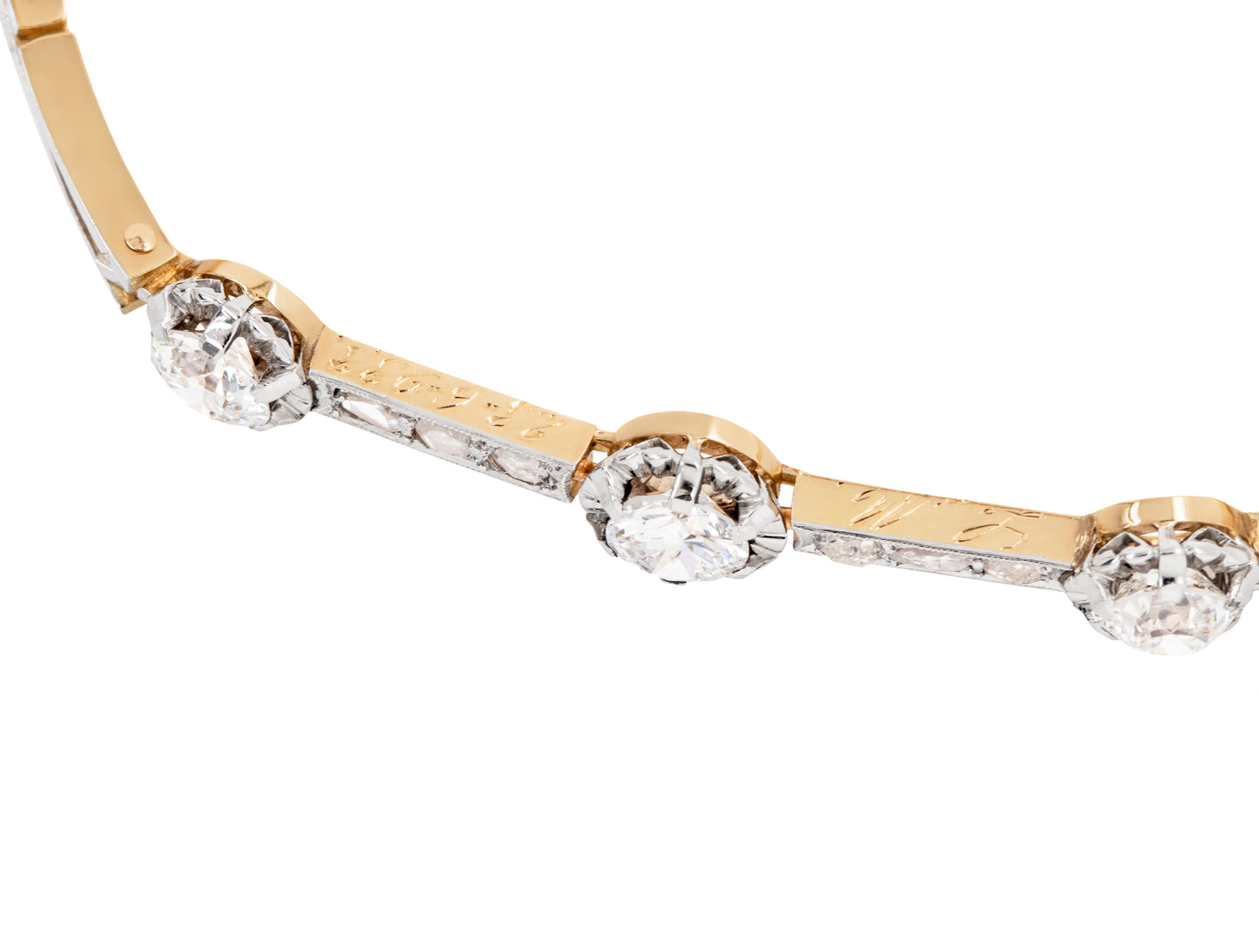 Antique Old Cut Diamond Platinum on 18 Carat Gold Link Bracelet, Circa 1920s