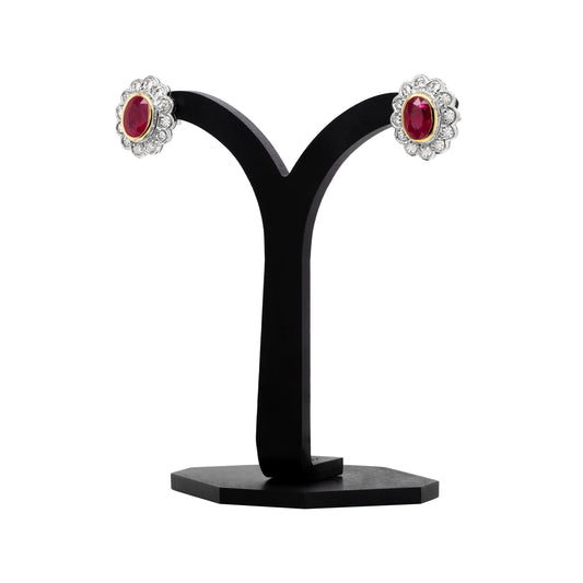 1.94 Carat Ruby and Diamond 18 Carat White and Yellow Gold Cluster Stud Earrings