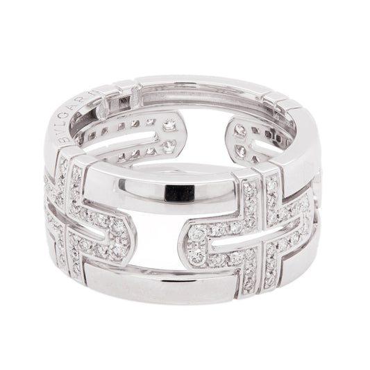 Bvlgari Parentesi Diamond and 18 Carat White Gold Open Work Wide Band Ring