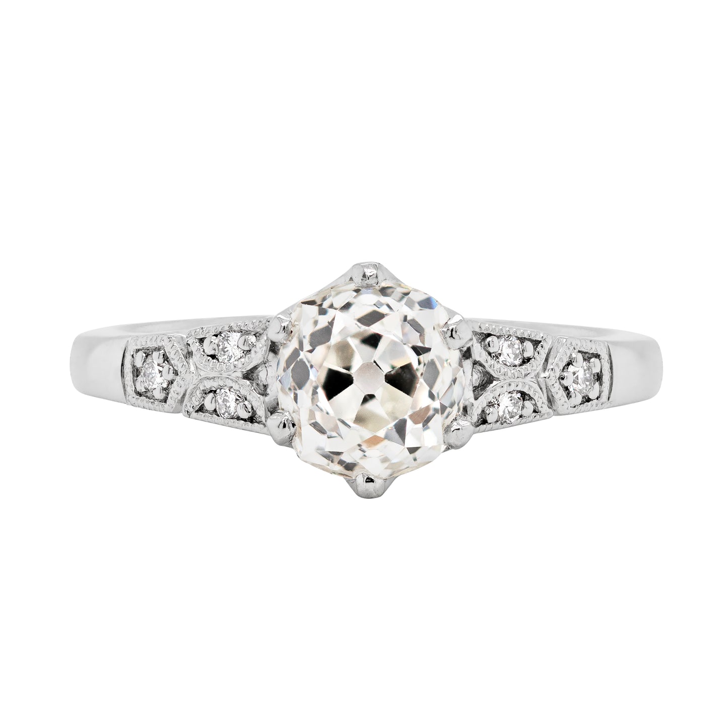 1.25 Carat Old Mine Cut Diamond Platinum Engagement Ring
