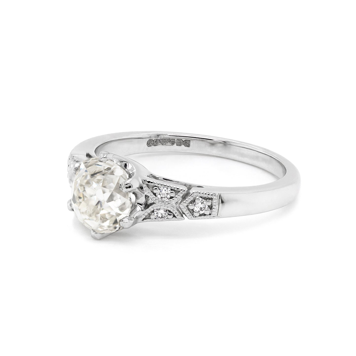 1.25 Carat Old Mine Cut Diamond Platinum Engagement Ring