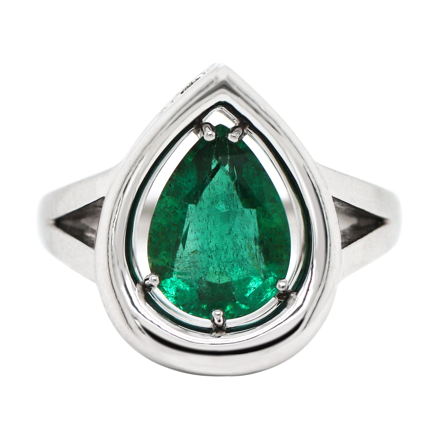2.72 Carat Pear Shaped Emerald Platinum Ring