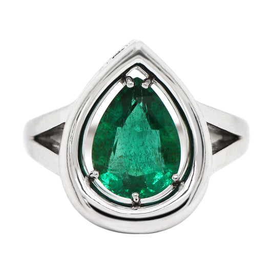 2.72 Carat Pear Shaped Emerald Platinum Ring