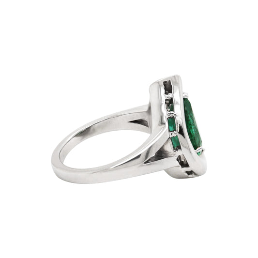 2.72 Carat Pear Shaped Emerald Platinum Ring