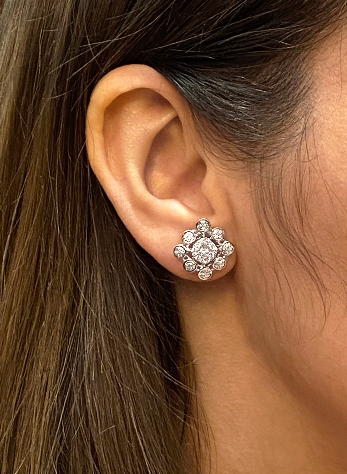 Diamond 18 Carat White Gold Cluster Stud Earrings
