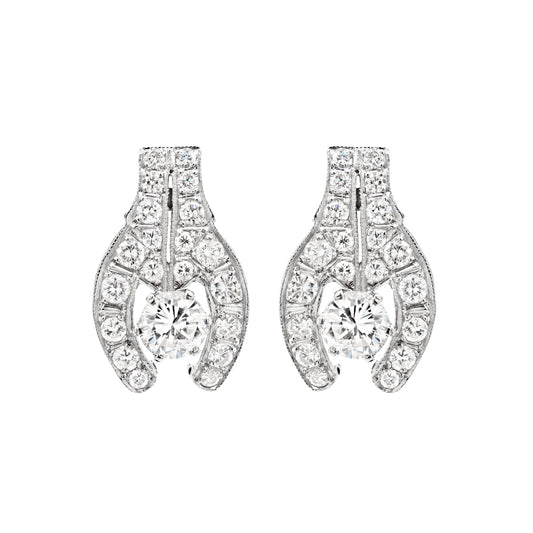 Vintage Diamond 18 Carat White Gold Stud Earrings, Circa 1950s
