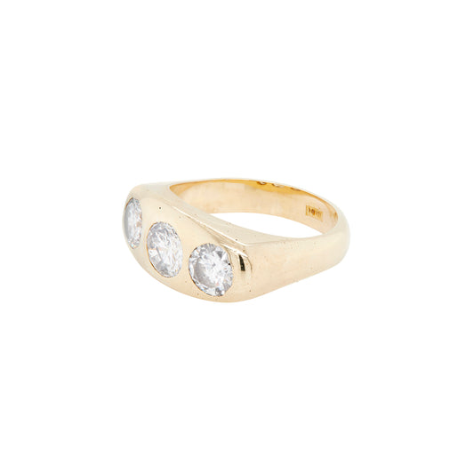 Vintage Diamond and 18 Carat Yellow Gold Three-Stone Gents Ring