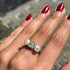 Antique Old Cut Diamond and Natural Pearl 18 Carat White Gold Ring, Circa 1920s on womens finger