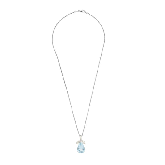 4.04 Carat Pear Shape Aquamarine & Marquise Diamond 18K White Gold Drop Pendant