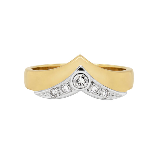 Diamond 18 Carat White and Yellow Gold Wishbone Ring