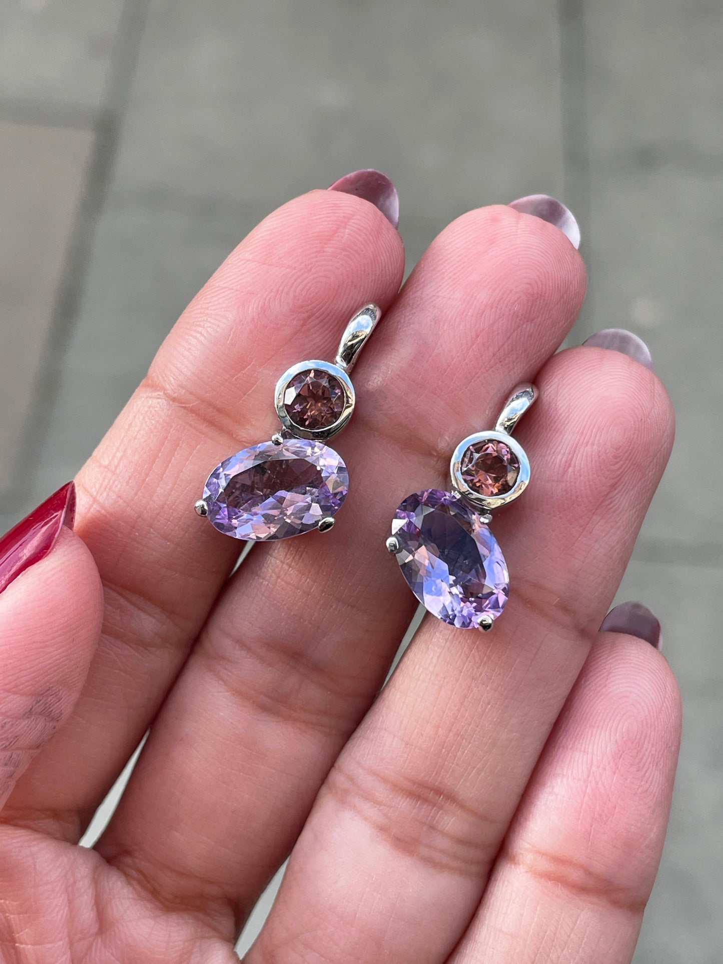 Amethyst and Tourmaline 18 Carat White Gold Earrings and Pendant Necklace Set