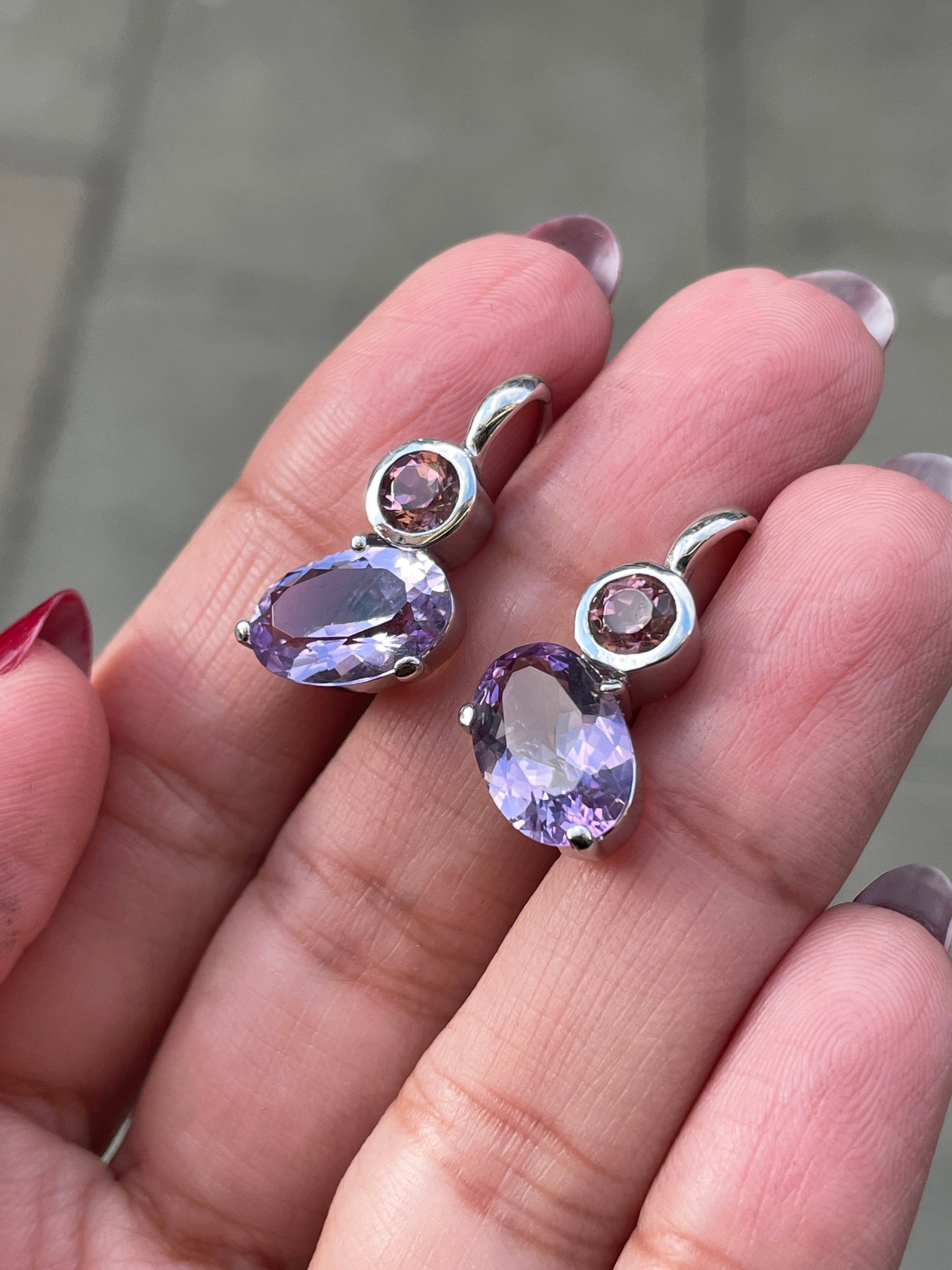 Amethyst and Tourmaline 18 Carat White Gold Earrings and Pendant Necklace Set