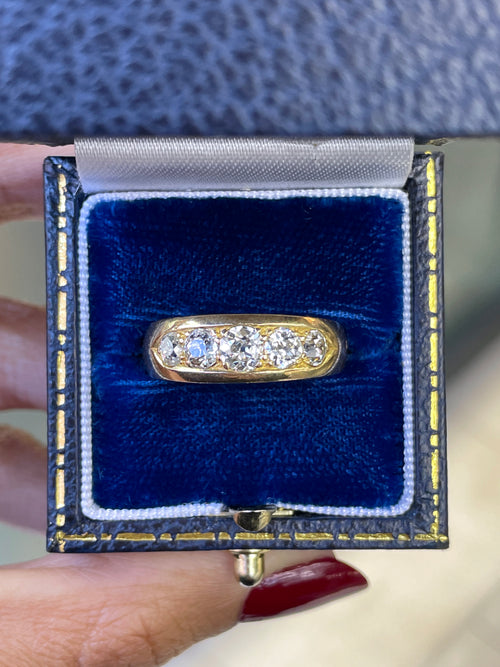 Antique Old Cut Diamond 18 Carat Yellow Gold Five Stone Ring, 1886