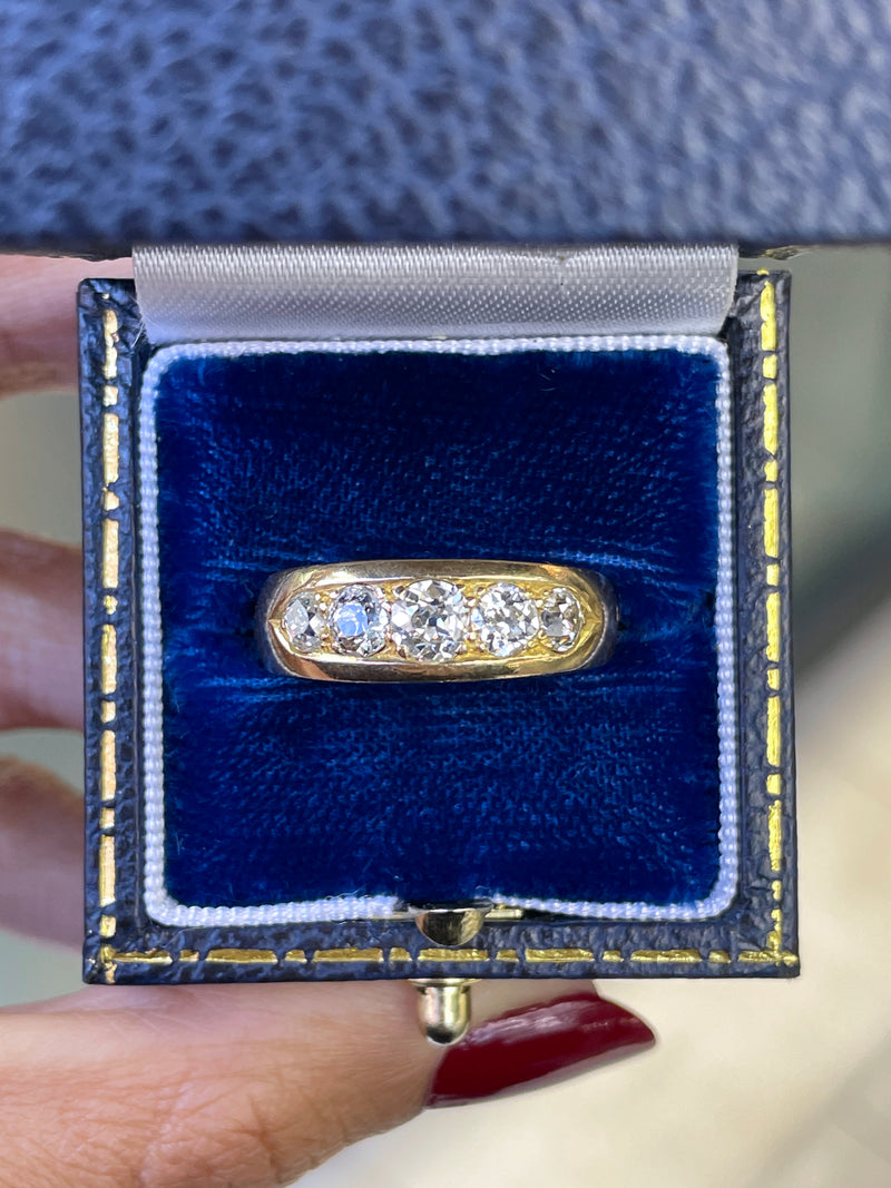 Antique Old Cut Diamond 18 Carat Yellow Gold Five Stone Ring, 1886