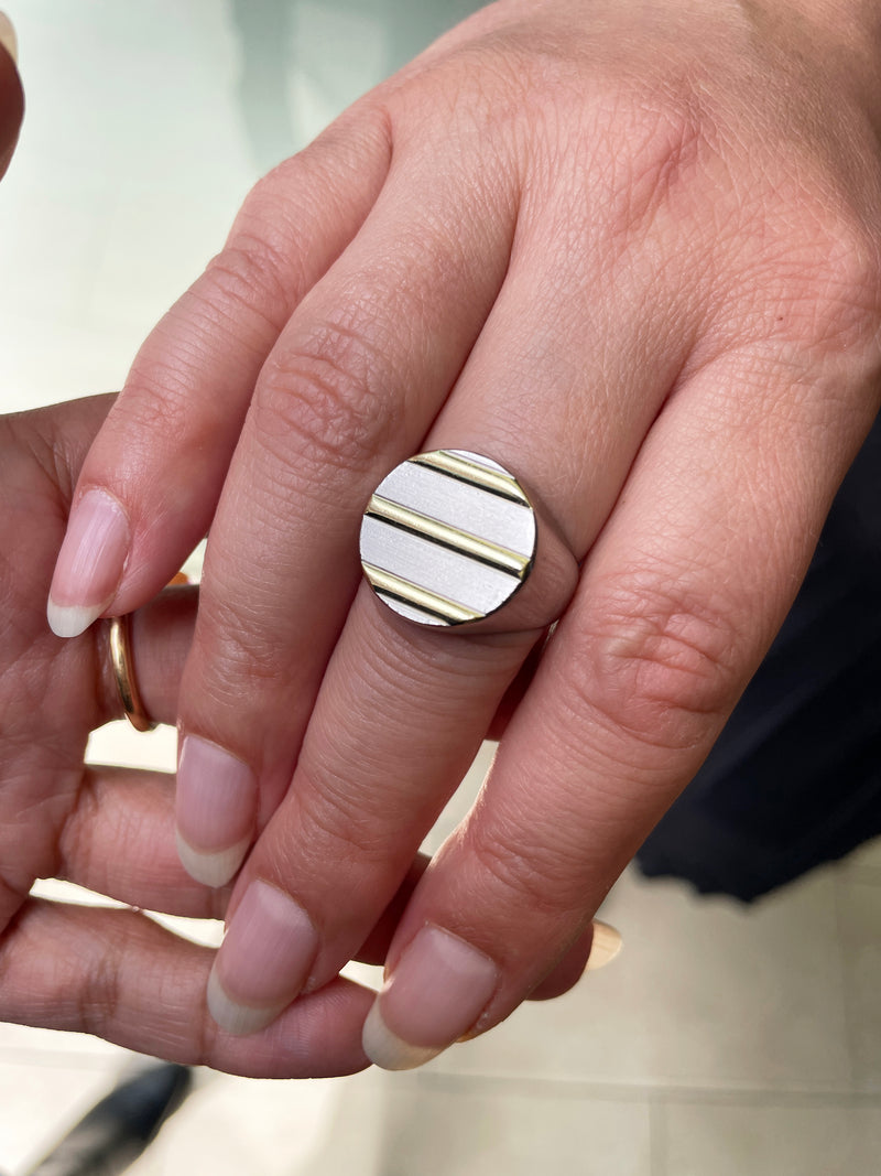 Vintage Piaget 18 Carat White and Yellow Gold Polo Signet Ring