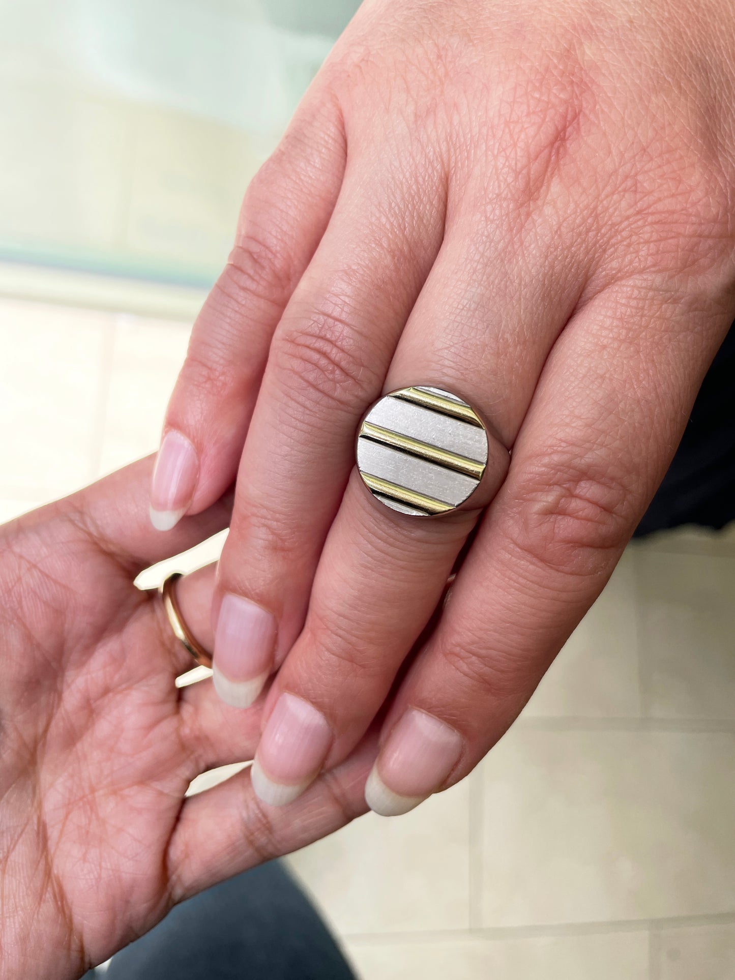 Vintage Piaget 18 Carat White and Yellow Gold Polo Signet Ring