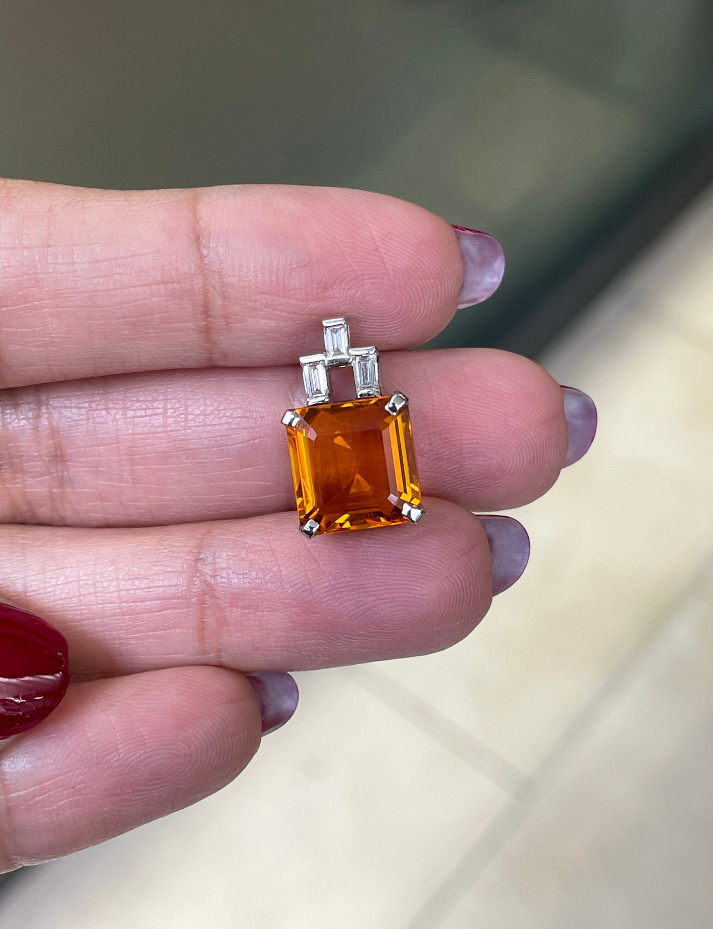 4.77ct Citrine and Diamond 18 Carat White Gold Pendant