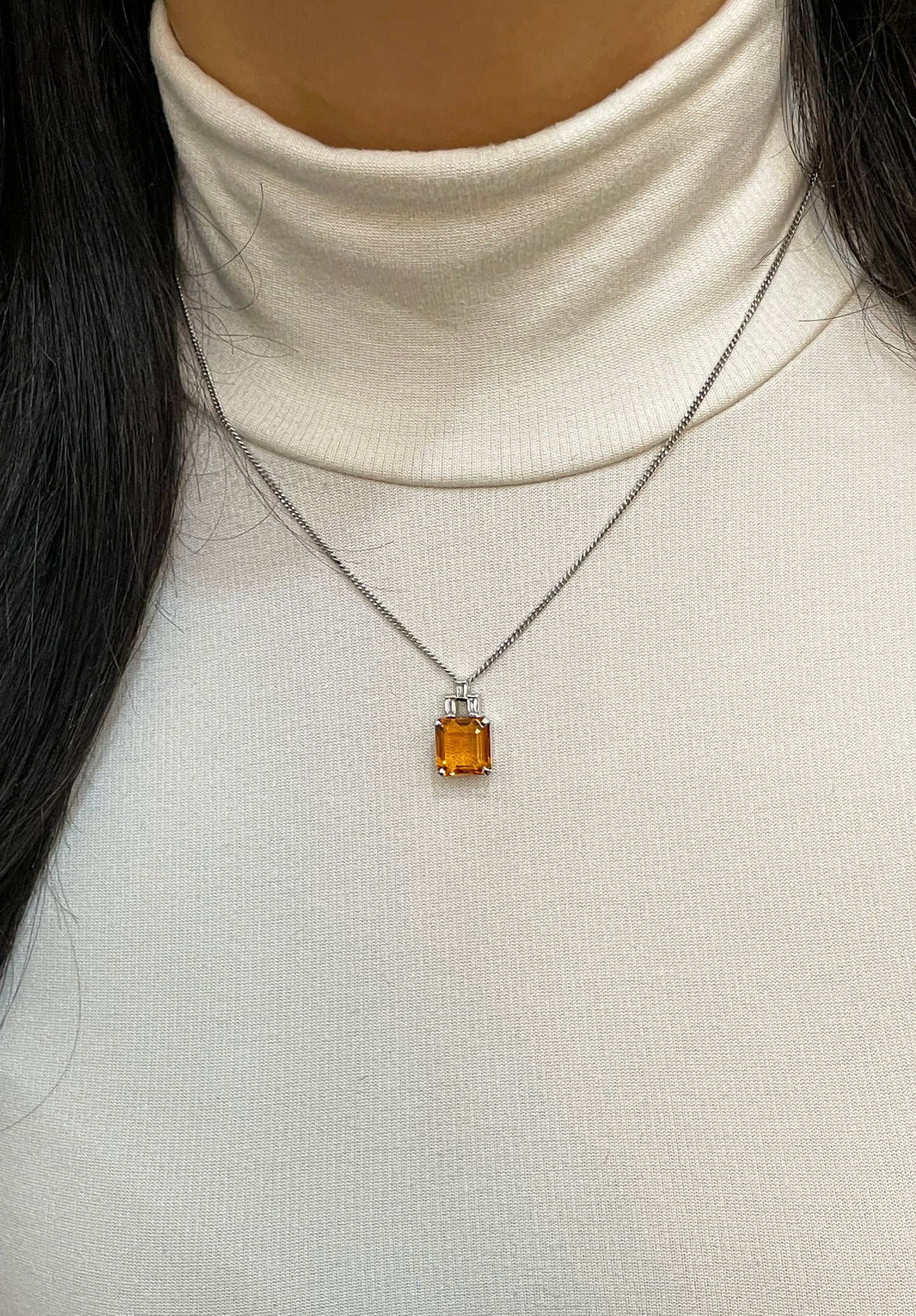 4.77ct Citrine and Diamond 18 Carat White Gold Pendant