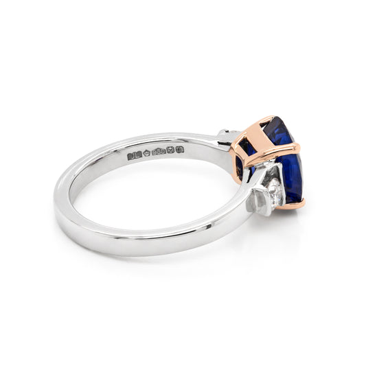 2.22ct Blue Sapphire and Diamond Platinum and Rose Gold Engagement Ring