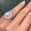 South Sea Pearl and Diamond 18 Carat White Gold Cluster Flower Engagement Ring