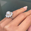 South Sea Pearl and Diamond 18 Carat White Gold Cluster Flower Engagement Ring