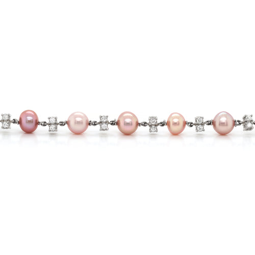 Freshwater Pearl and Diamond 18 Carat White Gold Bracelet