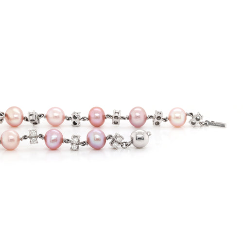 Freshwater Pearl and Diamond 18 Carat White Gold Bracelet